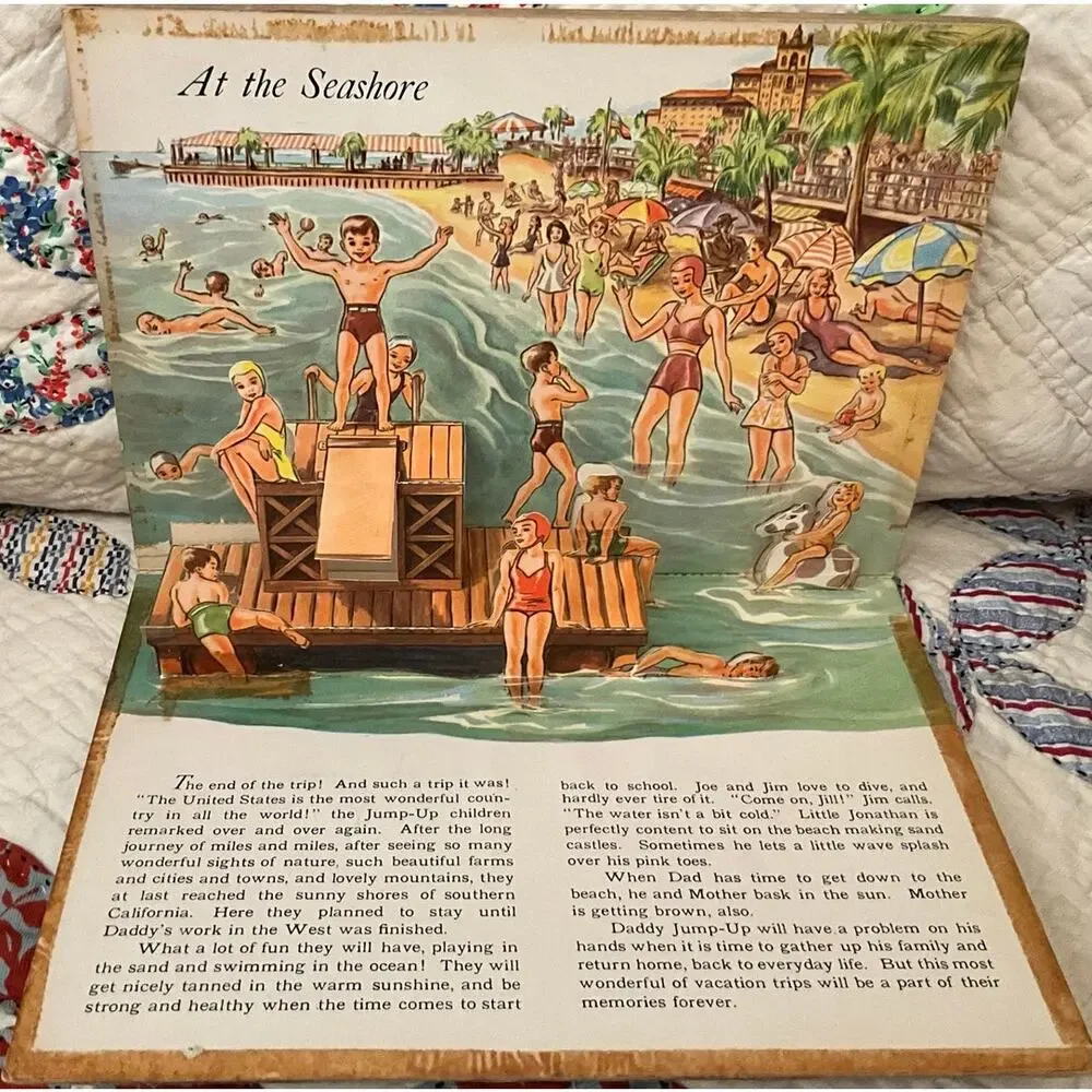 Vintage Jolly Jump-Up Pop-Up 3D Books Vacation Trips 1942 McLoughlin Bros. Inc